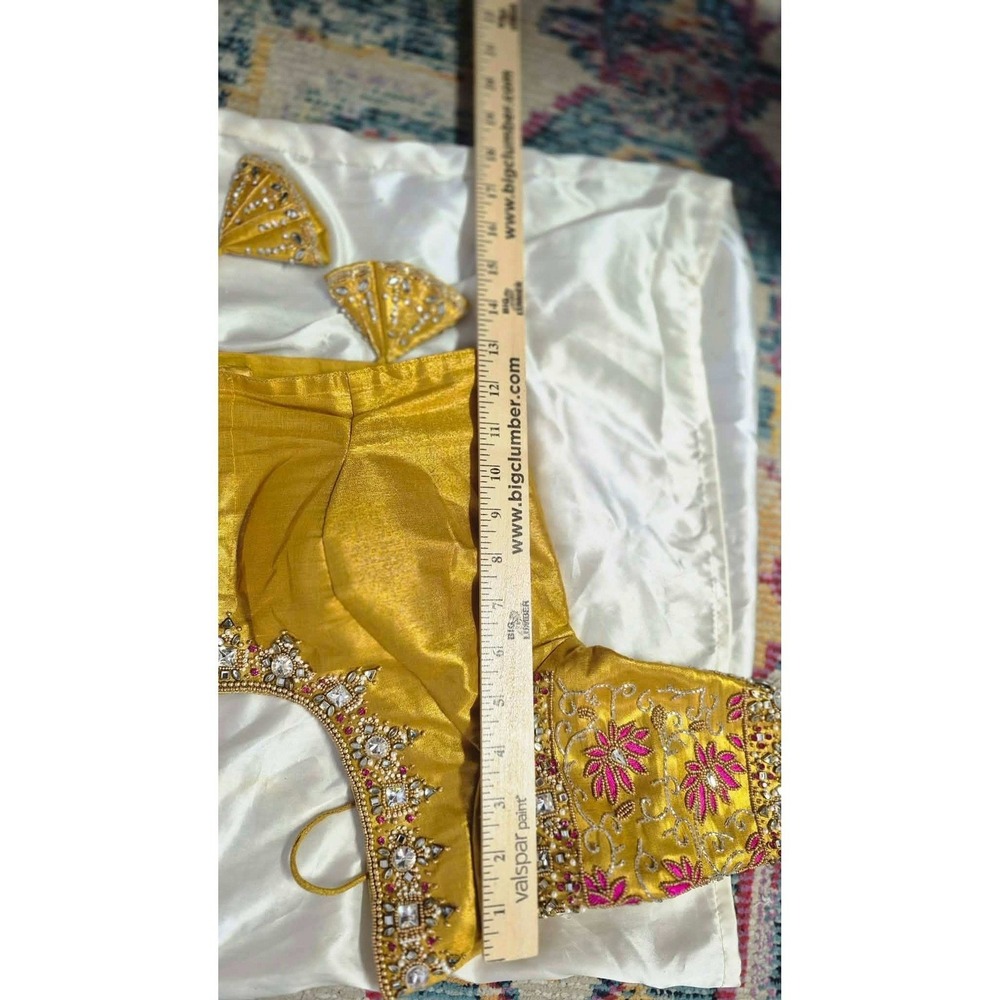 Vintage Silk Embroidered Saree BGold Lehenga Choli Top‎ Hand Beaded Bridal - Picture 11 of 16